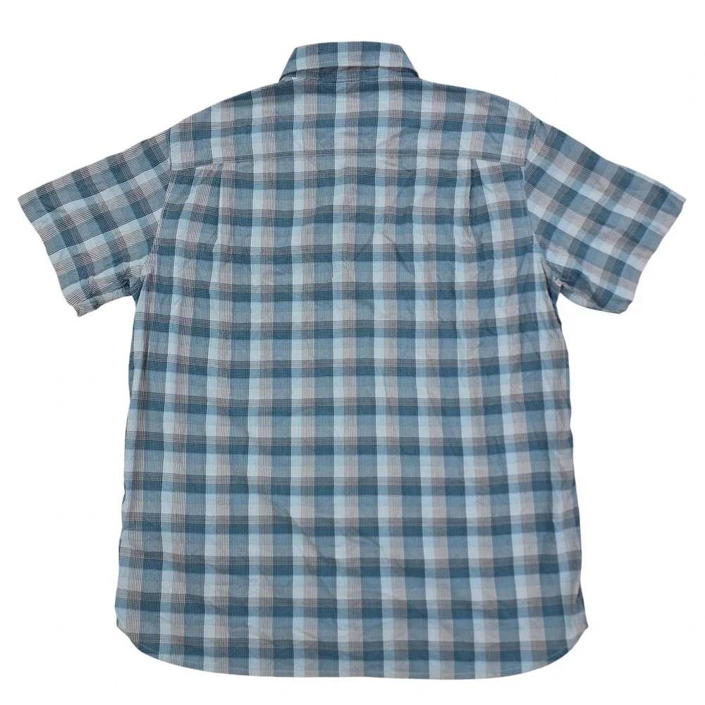 The North Face Plaid Button Down Shirt Mens XL Blue Gray Short Sleeve Outdoor